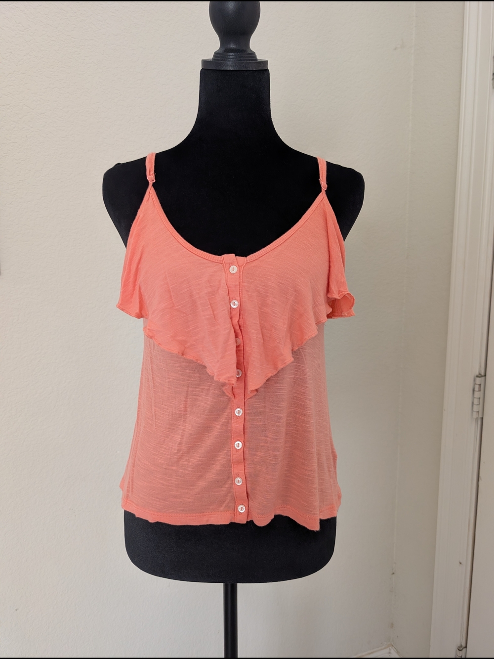 Aeropostale Coral Ruffle Button-Front Camisole